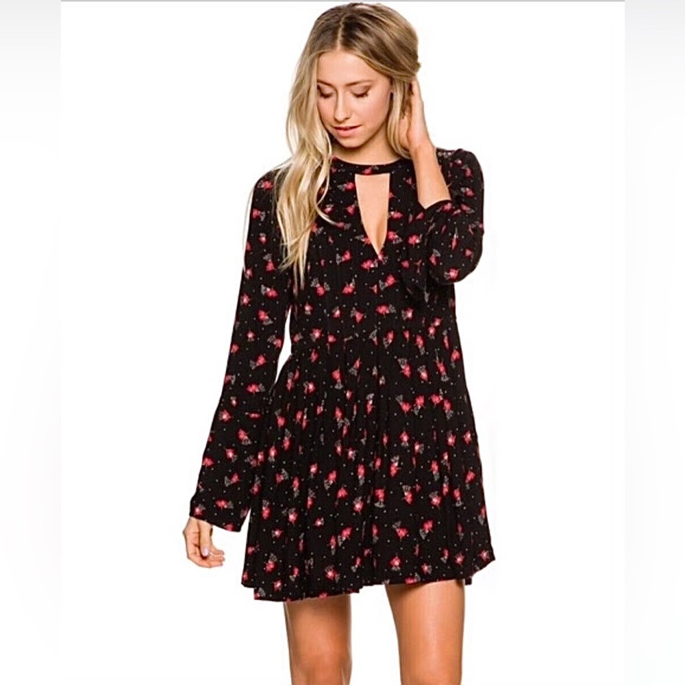 Free People Tegan Floral Keyhole Neck Dress